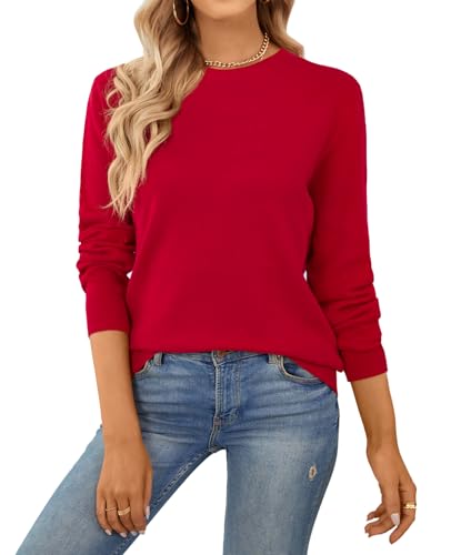 Image of QUALFORT Women's 100% Cotton Sweater, Basic Lightweight Long Sleeve Pullover