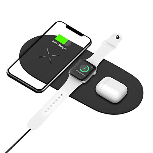 Image of UNIGEN UNIDOCK 300 [Qi Certified] 3 in 1 Wireless 15W Charging Mat Station Compatible with Watch Series 6 /5 /4 /3 /2 /1 Airpod 2 /Pro Phone 12 /11 /11 Pro /11 Pro Max /X /Xr /Xs /8 Plus & Other Qi Devices 