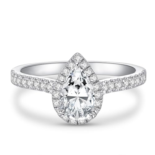 Halo Wedding Engagement Ring Sets for Women, 1.5 Carat (ctw) Pear-Cut Moissanite Bridal Sets Wedding Ring Sets, Halo Moissanite Wedding Band Set Engagement Anniversary Ring, Customizable 925 Sterling Silver/10K Gold/14K Gold/18K Gold2