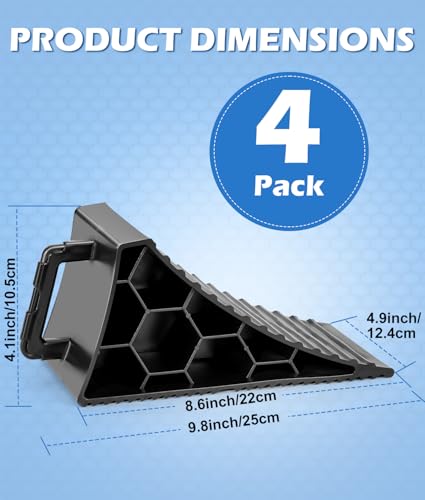 Image of PAHTTO Wheel Chocks 4 Pack, RV Chocks with Handles for RV Trailer Camper Car Truck, Wheel Block Stopper for Tire, Strong RV Wheel Chocks Hexagonal Honeycomb Structure, RV Trailer Accessories