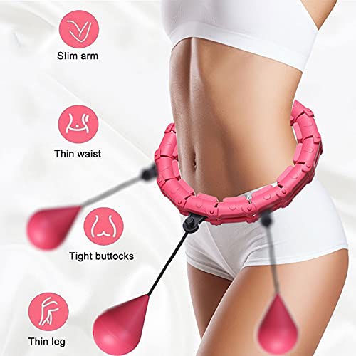 Pterygoid Smart Hula Hoop,Weighted Hula Hoop for Adult, 24 Detachable Hula Circle Fitness Ring with 360 Degree Auto-Spinning Ball Gymnastics, Massage, Adult Fitness for Weight Loss,Pink