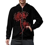 [ZKCASA] 彼岸花 花柄 パーカー メンズ ジップ 長袖 トレーナー スウェット プルオーバー 春秋冬服 フード付き おしゃれ トップス L