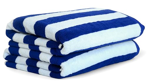 Bliss Casa Oversized Beach Towels (2 Pack 90x180 cm) - Extra Large 100% Cotton Summer Pool Cabana Stripe Highly Absorbent & Soft Towel (Beach Towel - 2PC Blue)