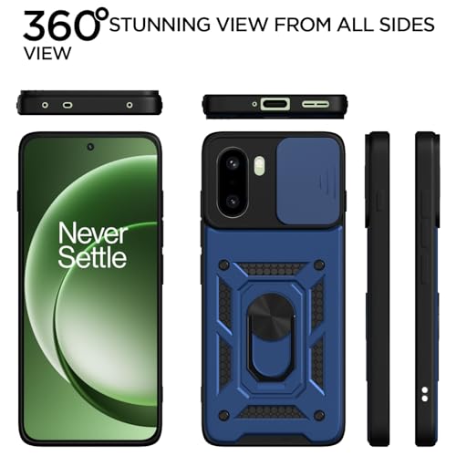 Image of Pikkme Back Cover for OnePlus 15R 5G | 360 Protection Case | Sliding Camera Shield Cover & Ring Holder Stand D10 Tough Armor Bumper Case (Blue)