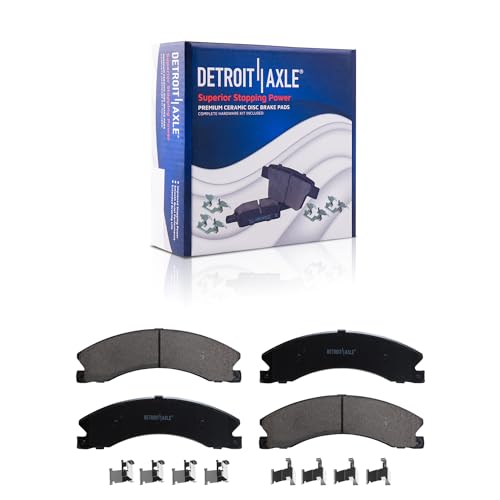 Image of Detroit Axle - Rear Brake Kit for 2011-2019 Chevy GMC Silverado Sierra 2500HD 3500HD 2012 2013 2014 2015 2016 2017 2018 Drilled & Slotted Brake Rotors Ceramic Brakes Pads Replacement