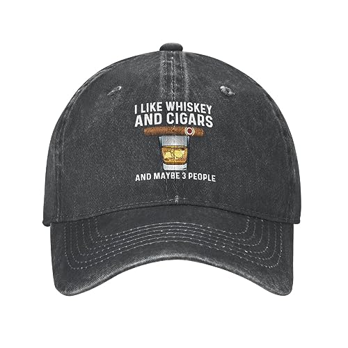 Sefgaen I Like Whiskey and Cigars and Maybe 3 People Hat for Men Baseball Hat Funny Hats, Black, One size