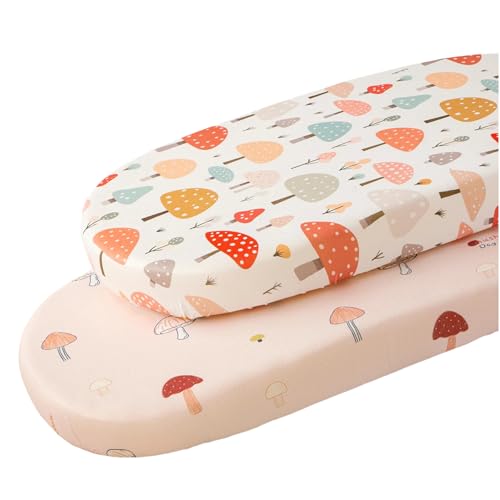 SDIII Mushroom Bassinet Sheets for Baby Girl Boy 2 Pack, Elastic Microfiber Jersey Knit, Universal Fit for Rectangle Round Oval Hourglass Mattress