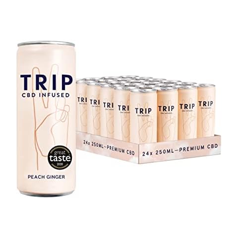 TRIP CBD Infused Drink: Peach Ginger (Pack of 24 x 250 ml) | Low Calorie, Vegan, Gluten and Palm-Oil Free Hemp Cannabidiol Drink | Feel Calm, Less Stress & Anxiety Relief Cover