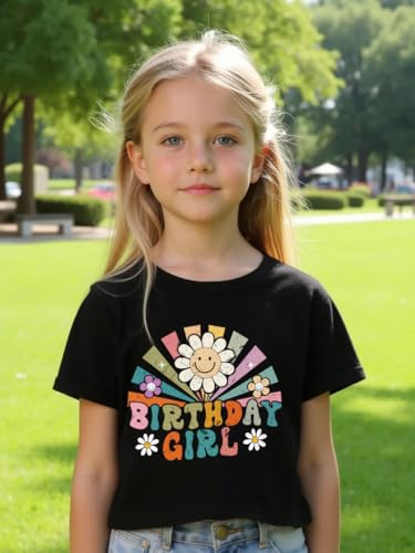 Image of Little Girls Short Sleeve Crop Top Birthday Tshirts Cute Prints for Teen Girls Summer T-Shirt 6-14Years