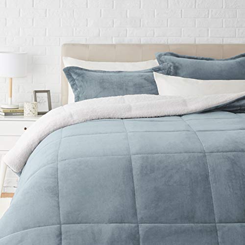 Image of Amazon Basics 3-Piece Micromink Sherpa Bedding Set, Ultra-Soft Down Alternative Comforter, Warm All Season, King, Tide Pool Blue