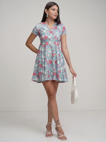 Image of Tokyo Talkies Womens Elegant Flared Sleeve Playful Mini Dress | Flowy | Feminine Silhouette for Effortless Grace | Floral Print | Dress for Women | Women Dress | Stylish Women Dress