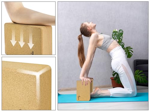 EXERZ Cork Yoga Blocks 2pcs Gym Bricks -Comfortable Fitness Yoga Bricks, Anti-Slip, Lightweight and Travel Friendly Pilates Practice (Cork) - Image 5