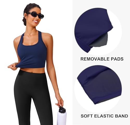 Image of PINSPARK Sports Bra Longline Racerback Tank Tops for Women Padded Workout Yoga Top