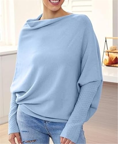 Asymmetric Draped Jumper Sweater for Women,Casual Batwing Sleeve Loose Off Shoulder Knit Pullovers Jumper3