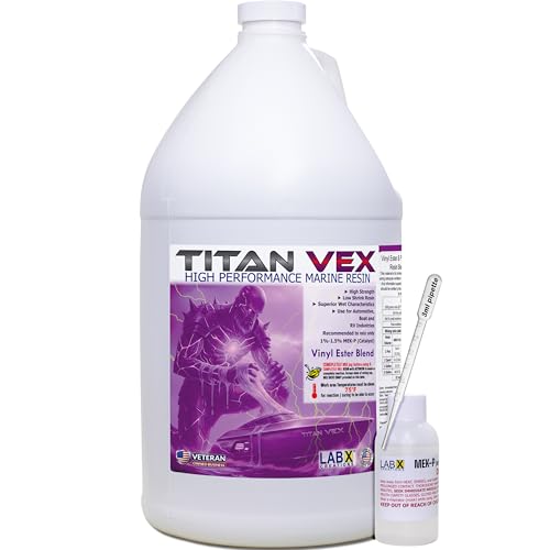 Titan VEX 1G Vinyl Ester/Polyester Resin +MEKP Hardener; Low Viscosity Coating for Laminating Fiberglass mat/Biaxle/Cloth; Boat/RV/Automotive/Canoe/Surfboard| 18hr Tack Time