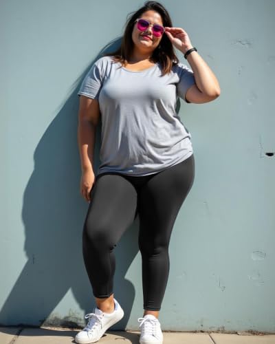 Image of Plus Size Leggings for Women - High Waisted Black Tummy Control Super Soft