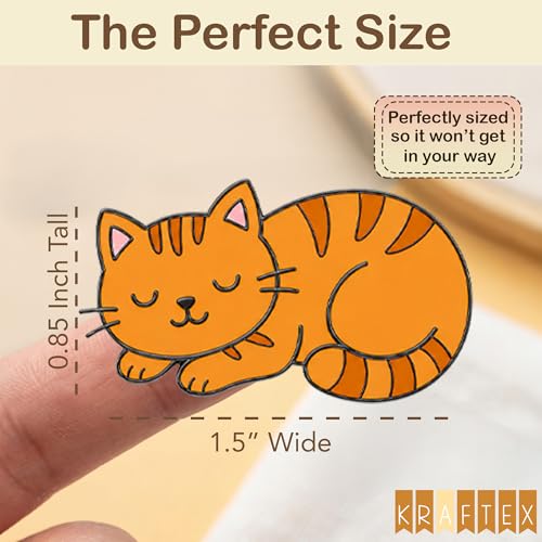 Image of Kraftex Magnetic Needle Minder. Needleminder for Embroidery & Sewing. Cute Needlepoint Accessories. Magnetic Needle Holder for Cross Stitch. Cute Magnet Pin Gift, Orange Cat