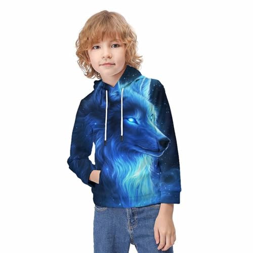 Sweat-shirt à capuche enfant loup bleu pull confortable 3D - 2