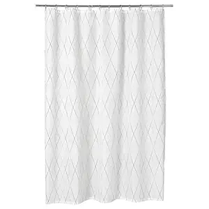 Ikea TSSP Polyester Striped Shower Curtain- White, Grey, Beige, 180x200 cm, Adjustable