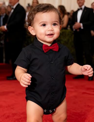 A&J DESIGN Infant Baby Boys Dress Shirt Bodysuit Gentleman Formal Wedding Short Sleeve Rompers3
