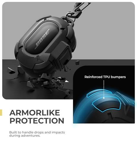 Image of Dexnor for Bose QuietComfort Earbuds Protective Case with Drop-Proof Lock, Shockproof Rugged Bumper Cover with Carabiner & Keyring for Bose QuietComfort Earbuds 2024 Black（Charger not Included）