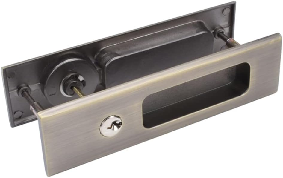 6.3” Privacy Pocket Door Lock Hardware,Invisible Door Handle with Keys,Recessed Door Handle for Pocket Sliding Door Lock Furniture Hardware,Bronze