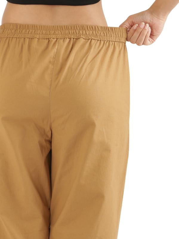 Image of SAADAA Cotton Straight Pants for Women | Breathable Everyday Wear Trousers | Drawstring, Deep Pockets & Elastic Waistband | Casual & Comfortable Fit