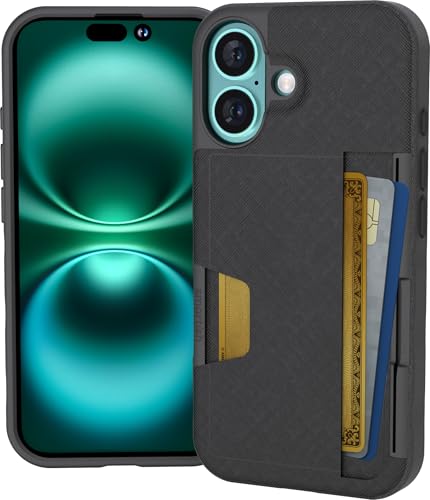 Smartish iPhone 16 Wallet Case - Wallet Slayer Vol. 2 [Slim + Protective] Credit Card Holder w/Kickstand - Drop Tested Hidden Card Slot Cover Compatible w/Apple iPhone 16 - Black Tie Affair