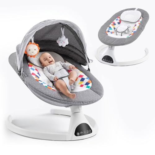 Image of Soobaby Baby Swing for Infants,Electric Swing for Babies,Portable Swing for Baby Boy Girl,Remote Control Indoor Baby Rocker with 5 Sway Speeds,Music and Bluetooth,Deep Gray