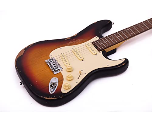Censtar Relic Electric Guitars,Classic S Style With Alder Body And Maple Neck,Bone Nut,6 Strings Relic Guitar,Solid Body Electric Guitar With Gig Bag For Professional/Full Size/Adult (Sunburst) #TOP3