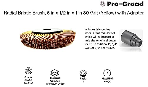 Image of Radial Bristle Brush, 6 in x 1 /2 in x 1 in, 80 Grit (Yellow) Type C Curved Bristles, 1 Pack