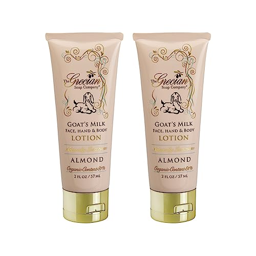 Grecian Premium Organic Goat Milk Lotion 2-Pack Almond Scent - Nourishing Face, Hand & Body Cream for Women, Luxurious, Nourishing, and Hydrating