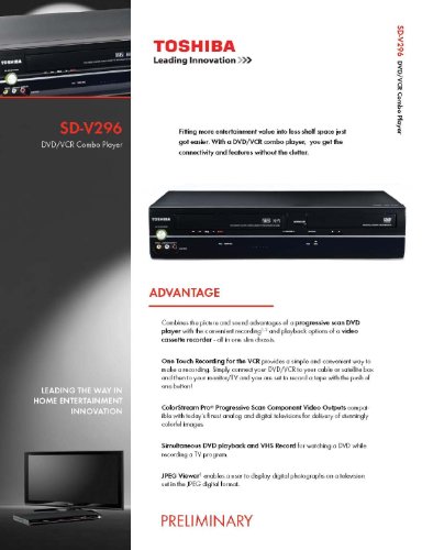 Toshiba SDV296 Sd-V296 Dvd Player/Vcr Combo thumb #2