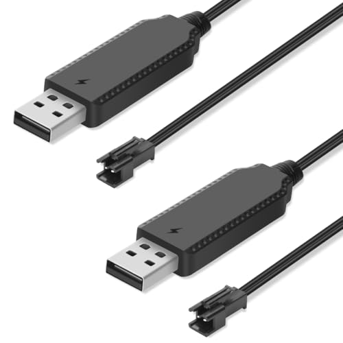 Lenink Battery Charger for Bubble Gun, 3.7V SM-2P Cable, 2 Pack USB Charger Compatible with Bubble Gun Rocket, Bazooka Bubble Gun, Splatrball Gun