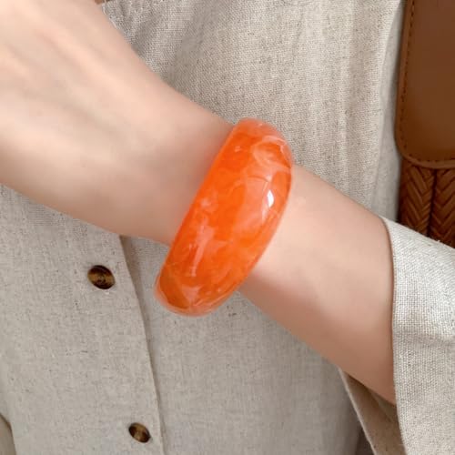 Image of 1Pc Resin Wide Round Bangle Bracelets Minimalist Jewelry for Women Geometric Bohemian Colorful Wrap Bracelet Elegant Round Acrylic Holiady Chunky Thick Bracelet
