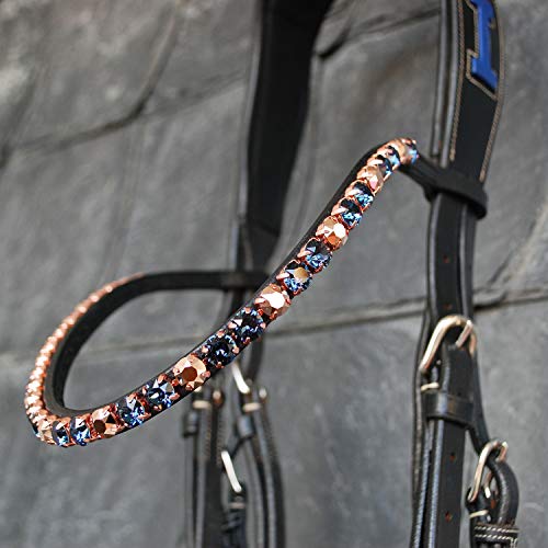 GlücksHucke Glitzer Pferde Stirnband 'Blue Diamond' handgenäht in Dunkelblau, Blau & Roségold, geschwungen, schmal (WB, Leder Schwarz) Cover