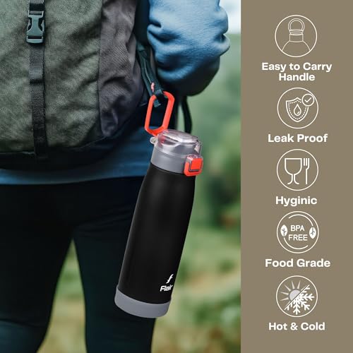 Image of FLAIR Sprint 750ml Vacuum Insulated Water Bottle - 304 Stainless Steel, Double Wall Thermos Flask, Leak-Proof, BPA-Free (Black)