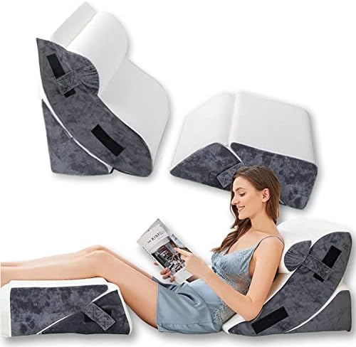 SORESTUL 5PCS Orthopedic Bed Wedge Pillow Set for Sitting Up in Bed, After Surgery Memory Foam Contoured Sleeping Bed Cushion for Back, Neck, Knee, Shoulder, Leg Pain Relief, Acid Reflux Support
