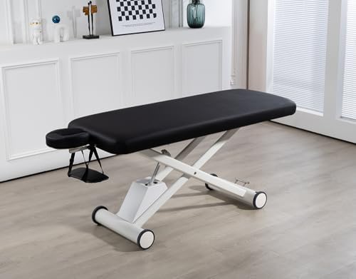 Demixson Professional Electric Massage Table, Height Adjustable, Navy Blue Cushion, White Frame (Black)
