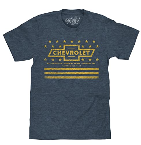 Tee Luv Chevrolet T-Shirt - Yellow Stars And Stripes Chevy Shirt (Indigo-Black Heather) (Xl) #TOP11