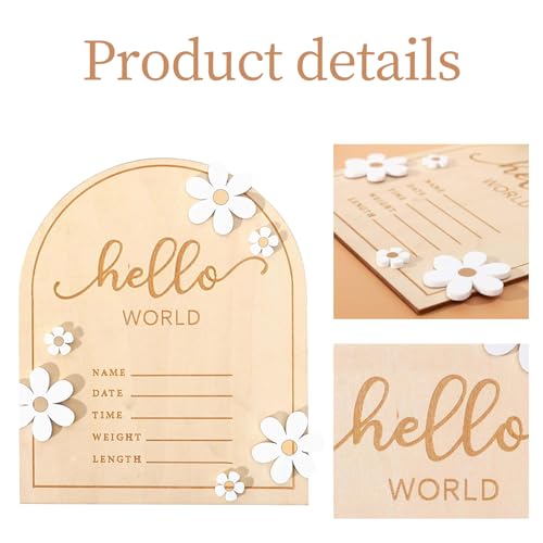 Image of 3 Pcs ​Wooden Hello World for Baby Showers, 7.1 Inch Baby Announcement Sign, Birth Announcement Sign for Hospital Welcome Newborn Boys and Girls Shower, Nursery Hospital Information Record Board