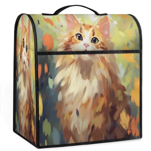 Coffee Maker Cover Watercolor Cute Cat Kitchen Appliance Covers Small Appliance Covers Blender Cover Juicer Cover Dust Covers for Kitchen Appliances with Top Handle and Pockets,Washable,C377