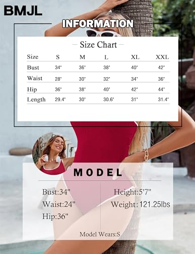 Image of BMJL Women's One Piece Swimsuit Sports Adjustable Strap Bathing Suit Color Block Ribbed High Cut Swimsuits