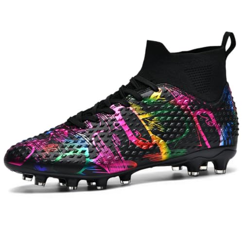 Fussballschuhe Graffiti Fußballschuhe AG Nocken Hohe Knöchelschuhe Jugendliche Kunstrasen fußball Schuhe Herren/Frauen - Einzigartiges Art Design, Hohe Traktion & Komfort für Wettkampf Schwarz 43 EU