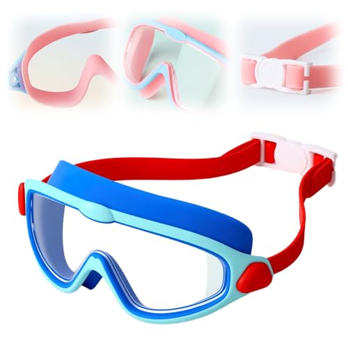 Image of HD Children's Large Frame Waterproof and Anti-fog Swimming Goggles, 180 Wide View Swim goggles for Kids 3-15