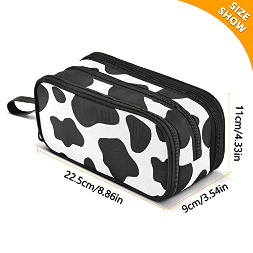 Image of Cow Print Large Capacity Pencil Case Pencil Pouch Pen Box | 3 Compartment Large Storage Pencil Bag for Adults School Office Teen Girl Boy Men Women