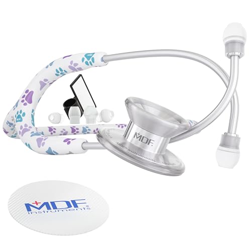 MDF Instruments Paws Silver MD One Epoch Lightweight Titanium Stethoscope, Adult, Free-Parts-for-Life, Paws Tube, Silver Chestpieces-Headset, MDF777TPW