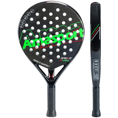 AMA SPORT Padel Racket 3K Carbon Fiber Surface with EVA Memory Flex Foam Core Padel Tennis Racket Lightweight Paddle Tennis Racquets (3K Round Green)