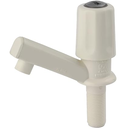 Vantage VSE-31002 Pillar Cock P.T.M.T Tap Faucet with Flange Chucknut & Washer Knob Water Control Countertop Installation (Ivory Colour)