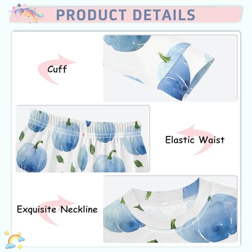 Pajama Sets Long Sleeve Blue Pumpkins on White Background Soft Comfy Sleepwear 2 Piece PJS 3-8T4